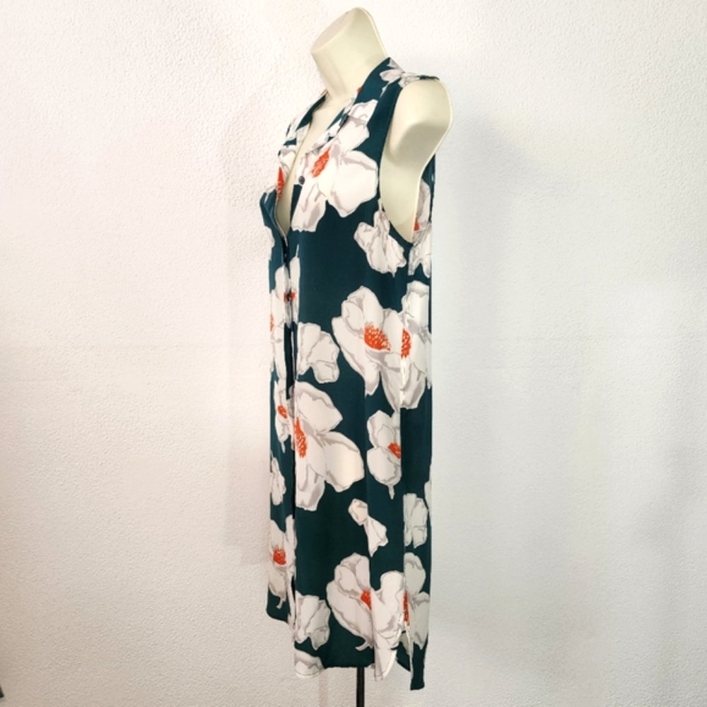 Equipment Femme Dress 100% Silk Floral Hidden Button Front Dark Green Size SP - Picture 7 of 17
